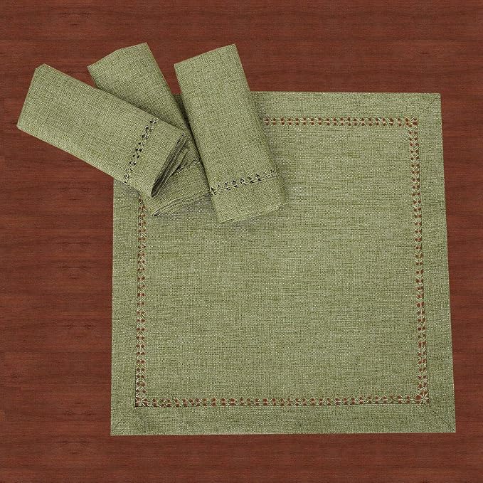 Grelucgo Set of 4 Handcrafted Solid Sage Green Color Dinner Napkins, - Image 3