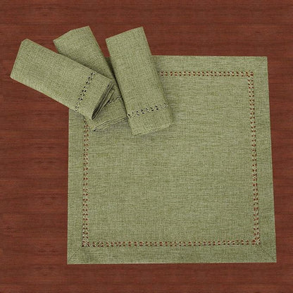 Grelucgo Set of 4 Handcrafted Solid Sage Green Color Dinner Napkins, - Image 3