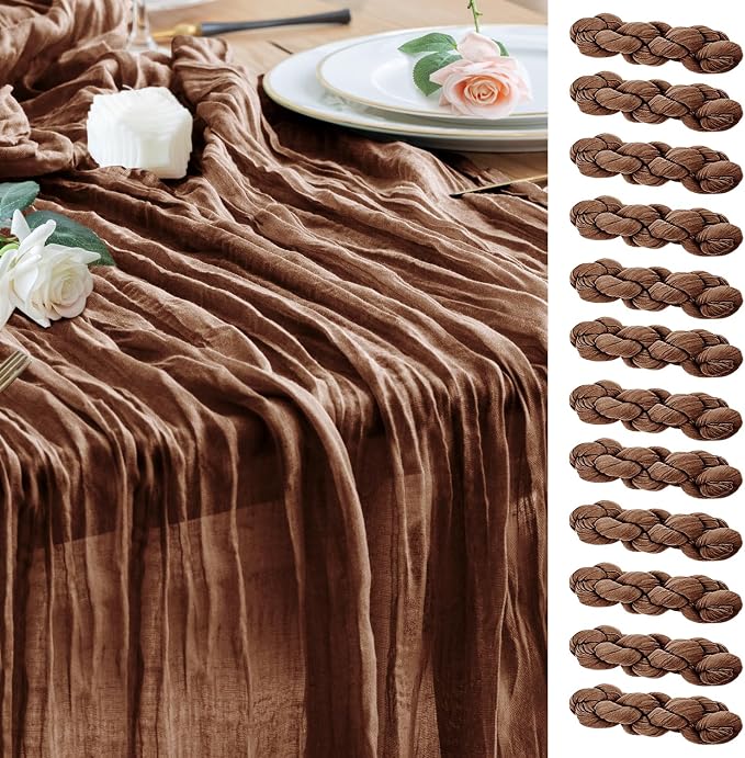 Cheesecloth Table Runner Brown 10FT Boho Gauze Runner, 12 Pack | 120 Inch by Wokceer