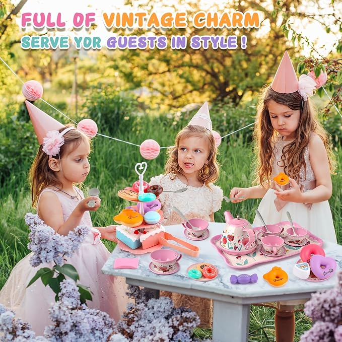 Tea Party Set for Little Girls, Flower Tea Sets Toys for Toddlers Girls Age 3 4 - Image 7