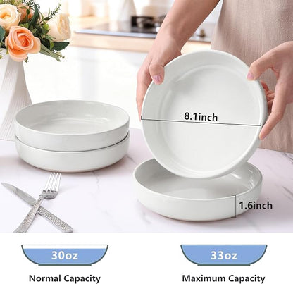 LIANYU Pasta Bowls Set of 4, 33oz Large Stoneware Salad Bowls, Wide and Shallow - Image 2