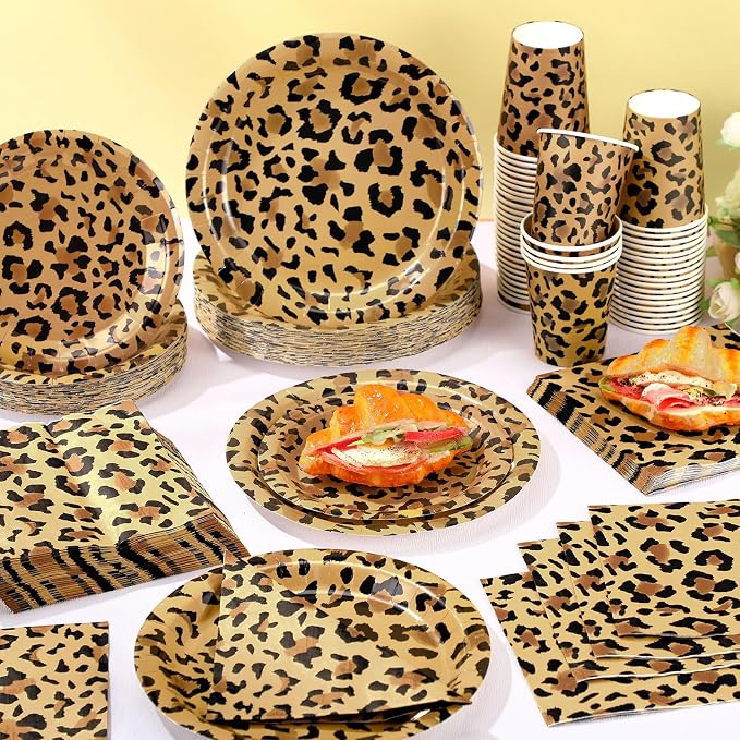Funnymoom 250 Pcs Leopard Print Plates Napkins and Cups Cheetah Print Party - Image 6