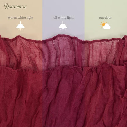 YMHPRIDE 12 Pack Cheesecloth Table Runner 35x120in Burgundy Table Runner | Boho - Image 5