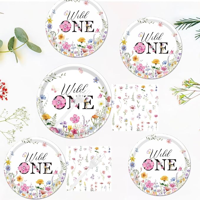 Rakuto Wildflower 1st Birthday Decorations Supplies, Disposable Floral Paety - Image 5