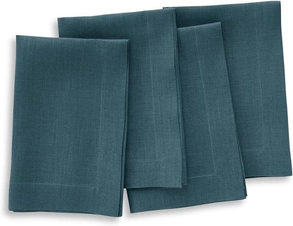 Solino Home Linen Napkins Set of 4-100% Pure Linen Peacock Blue Dinner Napkins Cloth 20 x 20 Inch for Winter - Fete, Handcrafted and Machine Washable