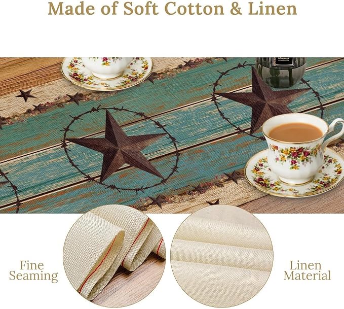 Texas Western Star Table Runner, Rustic Farmhouse Green Wooden Barn Plank - Image 6