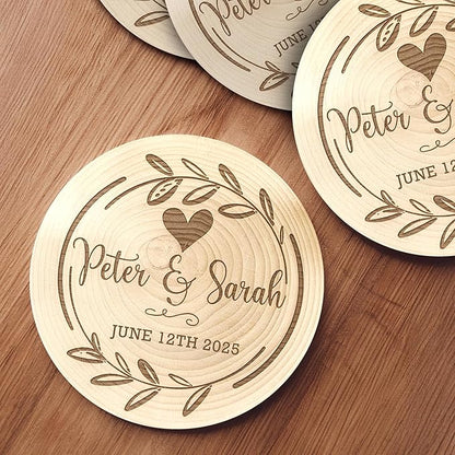 100 Pack Personalized Wedding Coasters, Custom Cardboard Coasters for Drinks with Photo Print and Text, Keepsake Wedding Favors and Gifts for Couples, 3.95" Round (Design 1)
