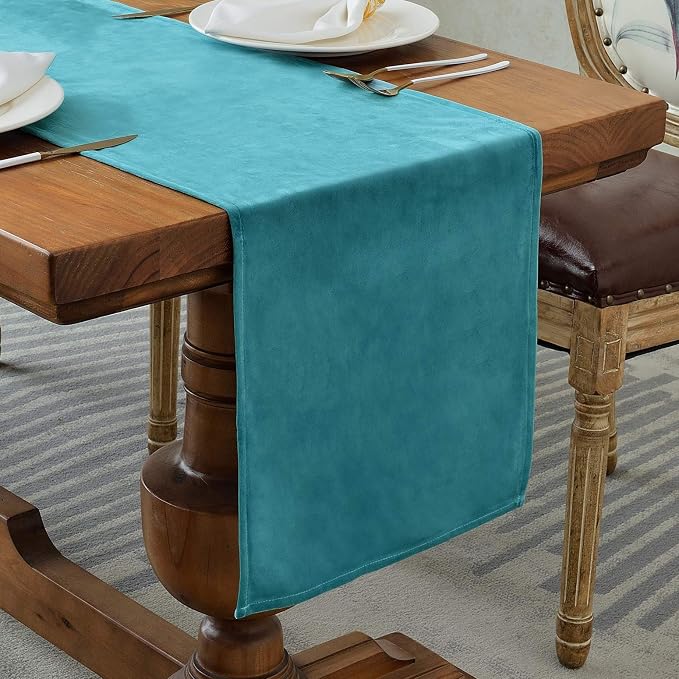 BALCONY & FALCON Table Runner Velvet Sky Blue 14"x118" | Elegant, Fall Decor by BALCONYFALCON