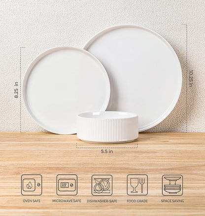 Ceramic Dinnerware Set for 8, 24-Piece Plates and Bowls Set | Lightweight - Image 7