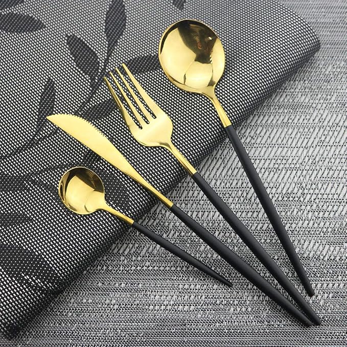 JASHII Black GoldSilverware Set, 20-Piece Stainless Steel Flatware - Image 5