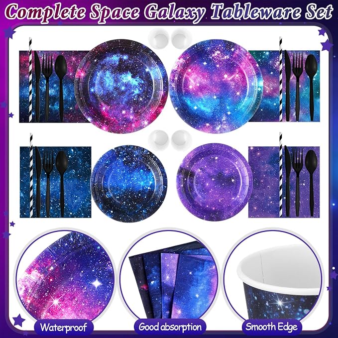 450 Pcs Space Galaxy Tableware Set Decorations, Serves 50 | Starry Paper Plates - Image 3