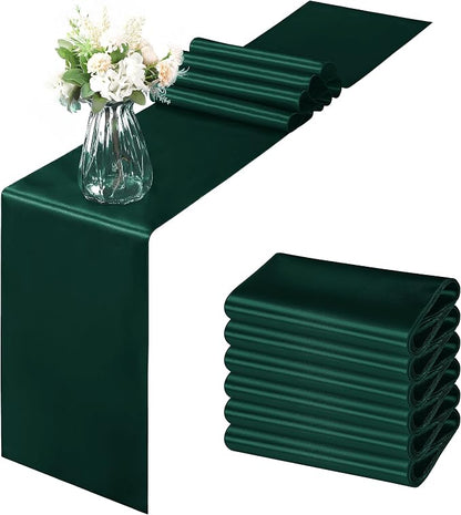 Horbaunal 6 Pack Satin Runners 12 x 72 Inch, Forest Green | Bright Silky Smooth by Horbaunal
