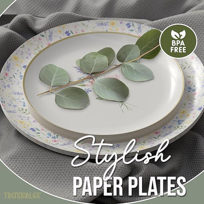 Trendables Heavy Duty Paper Plates Set For 16 Guests - 16 Each Of 8-inch And 10-inch Disposable Plates For Party - Fancy 32 Piece Dinnerware Set For All Occasions | Floral Design, Charm