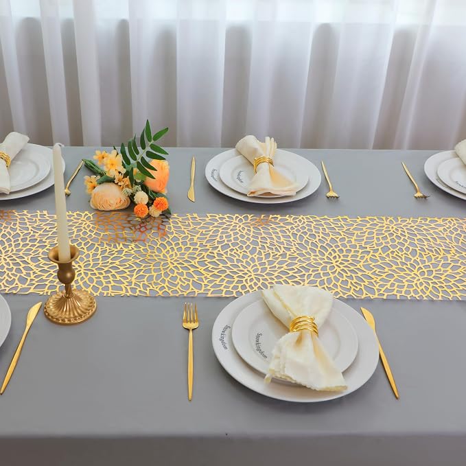 Snowkingdom 2 PCS Gold Table Runner 108 Inches Long - Image 5