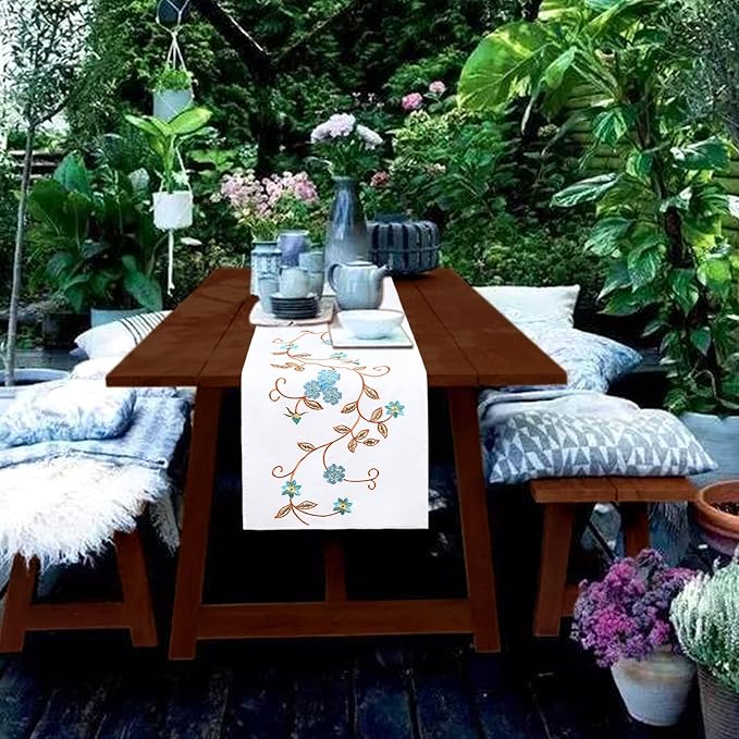 Double Thickness Rustic Embroidered Floral Table Runners - Image 5
