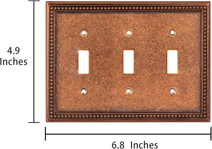 Henne Bery Raised Pearls Decorative Wall Plate Switch Plate Outlet Cover (Triple Toggle, Sponged Copper)