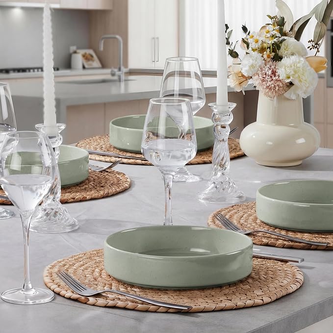 E-far Pasta Bowls Set of 6, 35 oz Large Stoneware Bowl Plates | Shallow & Wide - Image 5