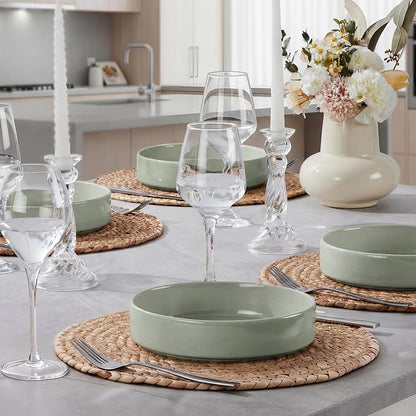 E-far Pasta Bowls Set of 6, 35 oz Large Stoneware Bowl Plates | Shallow & Wide - Image 5
