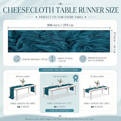 2 Pack Teal Cheesecloth Table Runner 17x108 Inch Boho Rustic Semi Sheer Gauze - Image 3