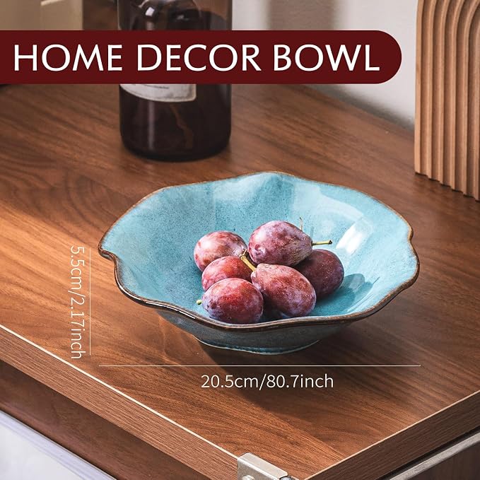 8" Fruit Bowl for Kitchen Counter Decor, Lotus Leaf Shape Ceramic Decorative - Image 2
