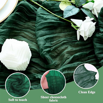 Cheesecloth Table Runner 10FT 3Pcs Emerald Green Boho Gauze Sheer Runners | - Image 3