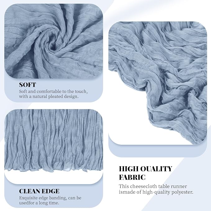 6 Pack Dusty Blue Cheesecloth Table Runner, 17 x 108 Inch, Gauze Cheese Cloth - Image 4