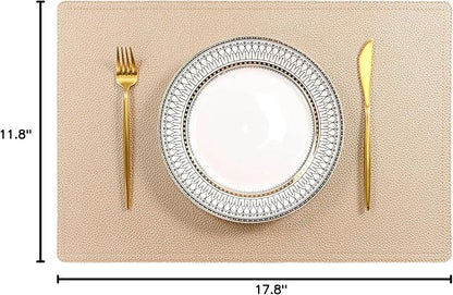 Faux Leather Gold Placemats, PU Table Mats, Set of 4, Waterproof, Heat Resistant, Non-Slip, Easy to Clean for Kitchen Dining Table,Conference Table