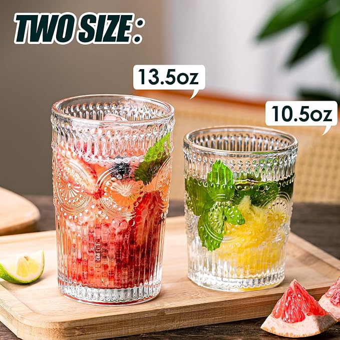 Vintage Drinking Glasses Set of 12, Textured Clear Striped Glass Cups-6 - Image 2