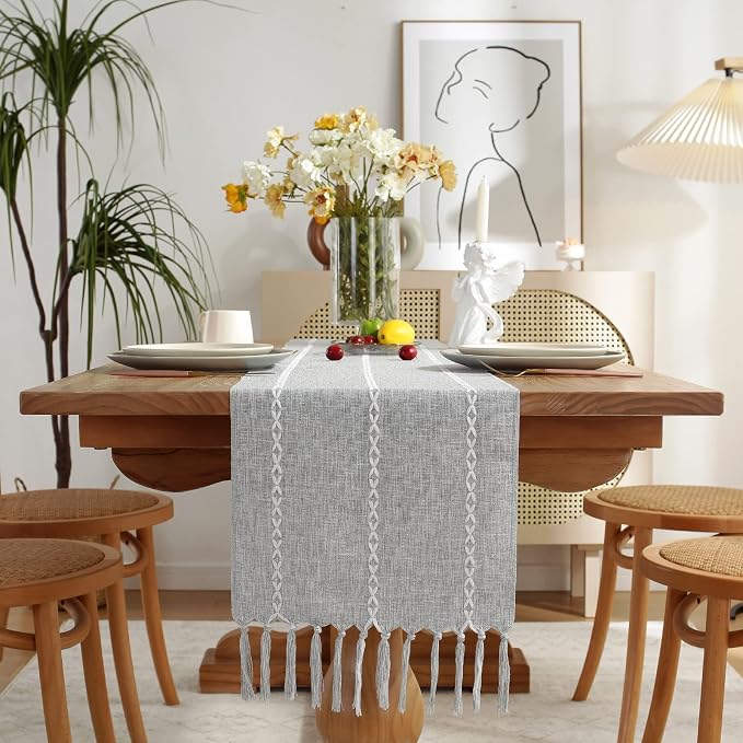 Rustic Boho Table Runner, Linen Table Runner, Farmhouse Table Runners 90 Inches - Image 2