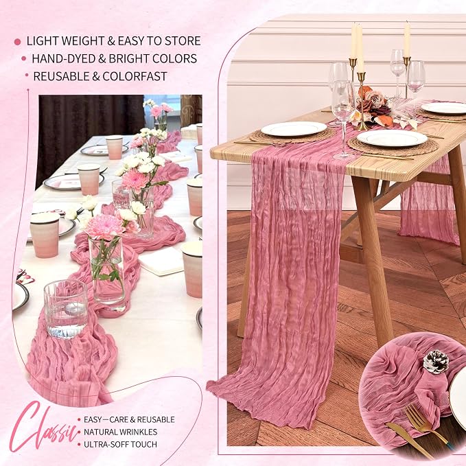 18 Pack Cheesecloth Table Runner 10FT Dusty Rose Table Runner Boho Gauze Cheese - Image 5