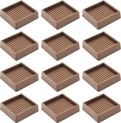 2.5X2.5 Rubber Caster Cups, Non Slip Furniture Pads, Anti-Slip Gripper, Anti Skid Furniture Feet, Anti Slide Floor Protector for Bed Couch Stoppers - 12 Pack Brown