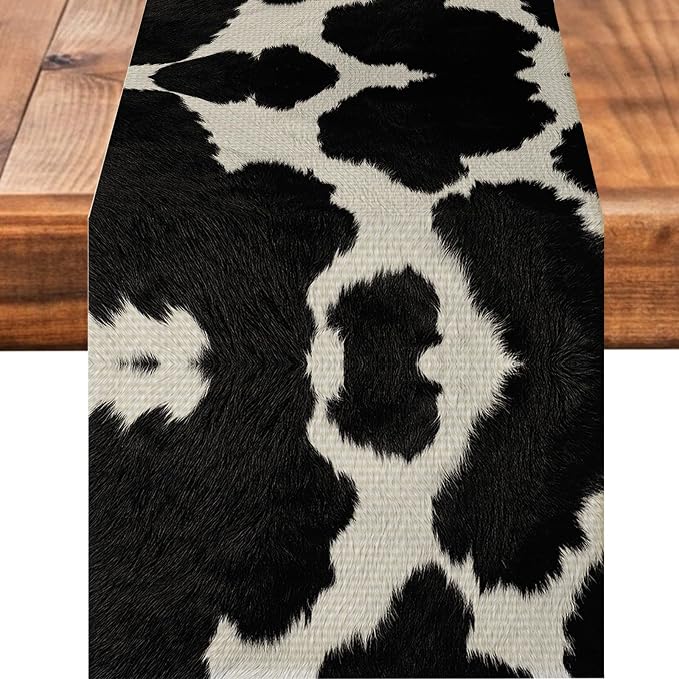 Cow Print Black Table Runner Kitchen Dining Linen Table Decoration by Worltoldb