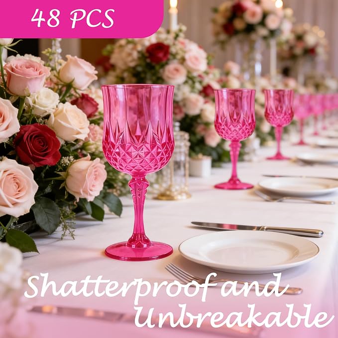 48Pack Plastic Wine Glasses, 7oz Vintage Goblets - Image 4