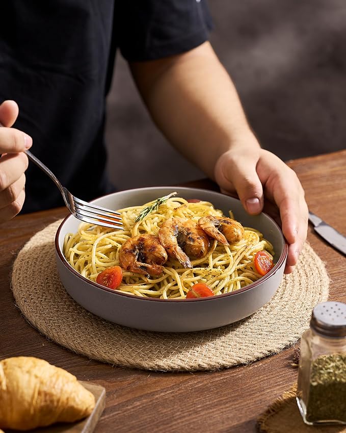 famiware Mercury Pasta Bowls Set of 8, 33 oz Large Salad Bowls, Dark Gray | - Image 7