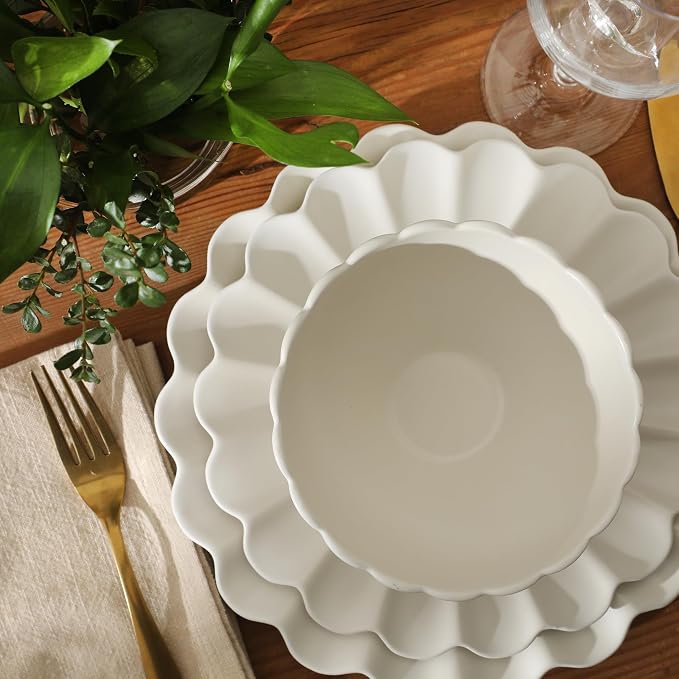 Gibson Elite Bistro Fleur Plates and Bowls Sets, 12-Piece Stoneware Dinnerware - Image 7
