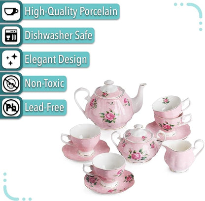 BTaT- Floral Tea Sets for Adults, Service for 4, Pot & Cups - Image 5
