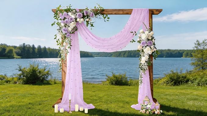 Pearl Table Runner Gauze Sheer 19FT Wedding Draping Fabric Decor | Lilac Summer - Image 2