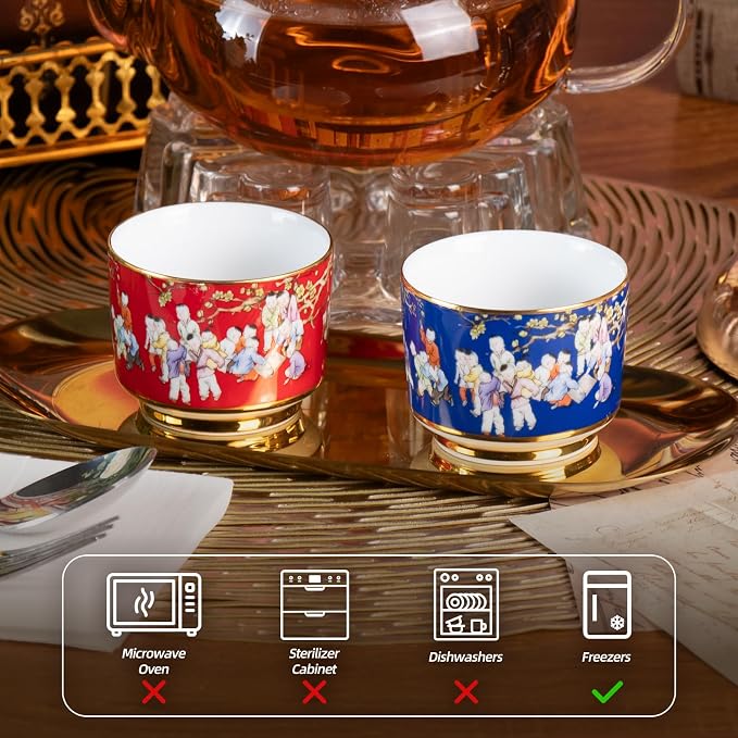 KAMMAK Tea Cups Set of 2, 3.53 Mini Ceramic Teacups Porcelain Handleless Vintage - Image 3