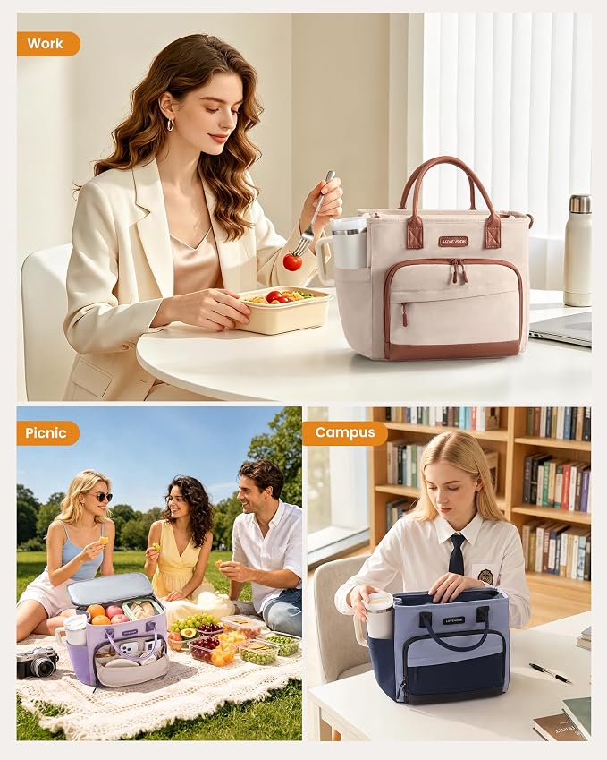 LOVEVOOK Lunch Box for Women, Adult Lunch Bag for Work, Airpot-brown | Upgraded - Image 2