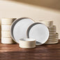 Ceramic Plates & Bowls Sets for 6, Handmade Reactive Glaze | Cappuccino White by FamiwarePremium