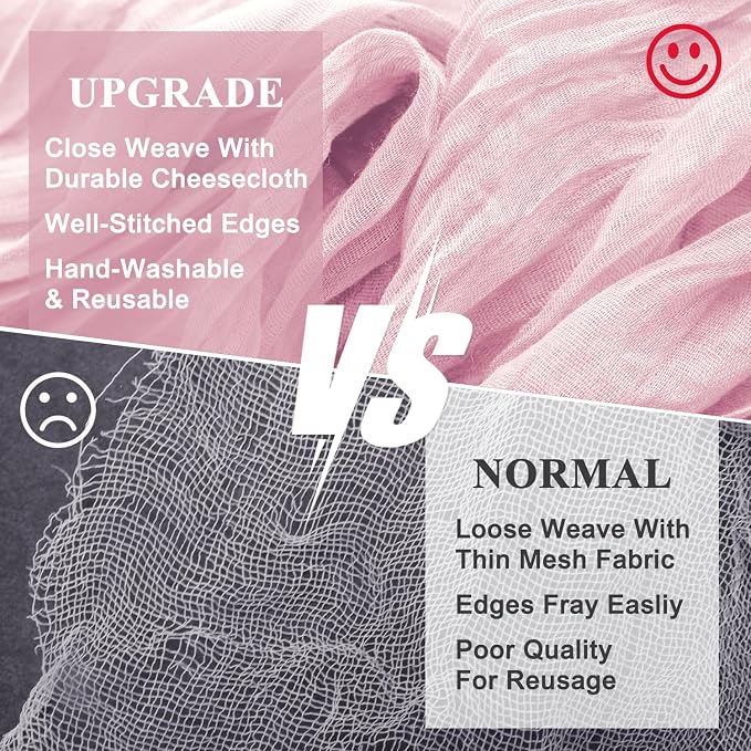 Cheesecloth Table Runner Blush Pink 10FT Boho Gauze Runner, 4 Pack | 120 Inch - Image 4