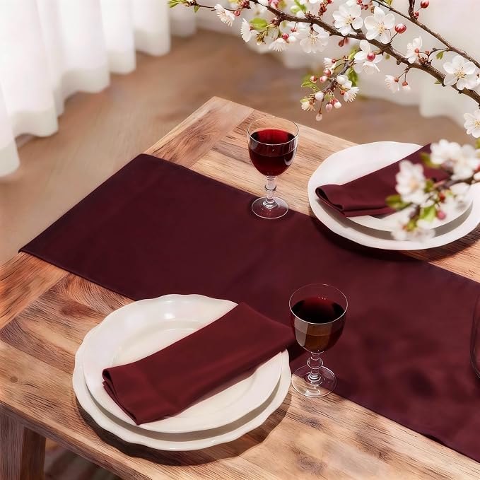 FOLINS&HOME Burgundy Waterproof Decorative Table Runner 108 Inches Long | - Image 2