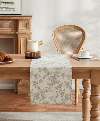 French Pastoral Farmhouse Table Runners, 13x72 Inch Green | 100% Organic Cotton - Image 2