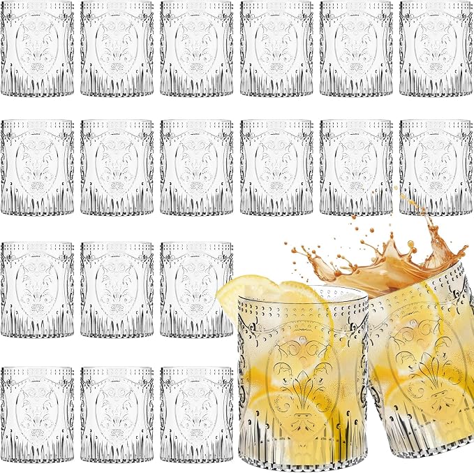 Qinyoung 24 Plastic Vintage Drinking Glasses 8.5oz Stemless Retro Embossed Wine by Qinyoung