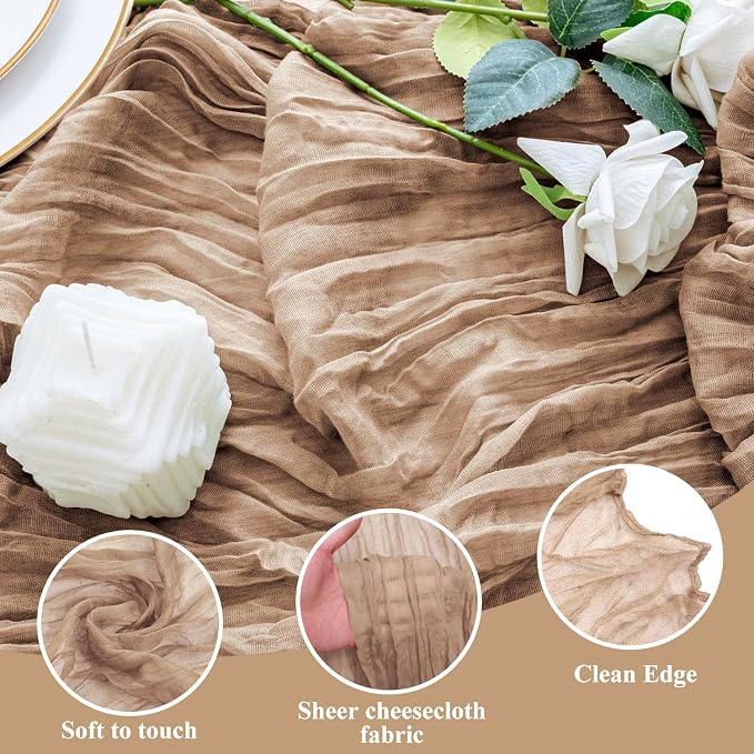 Cheesecloth Table Runner 10FT 4Pcs Nude Boho Gauze Rustic Sheer Runners | - Image 3