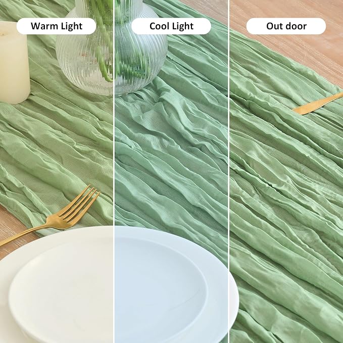 Asee'm 6pcs Sage Green Cheesecloth Table Runner Summer 10FT Gauze Sheer | Boho - Image 8