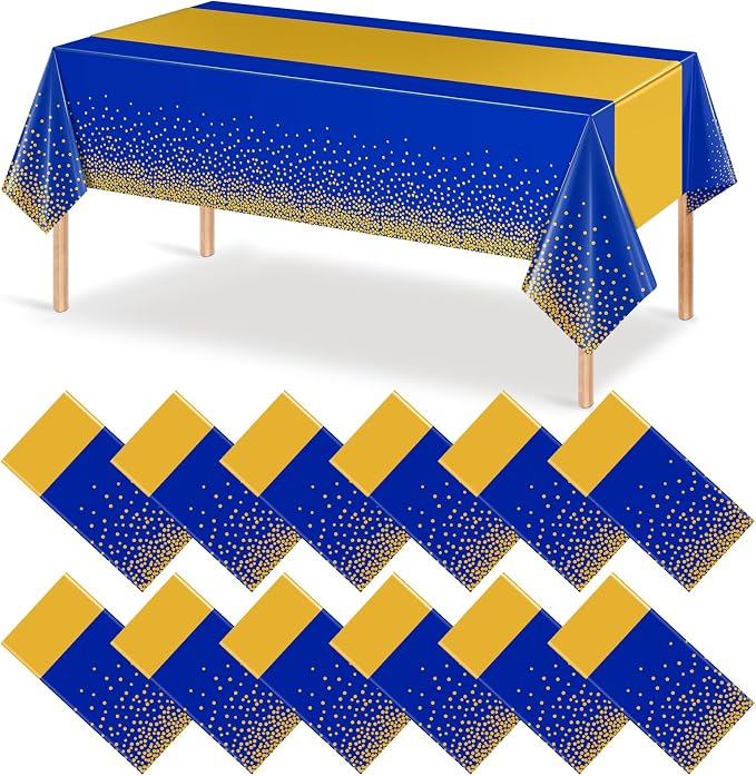 12Pcs Blue Gold Tablecloth Party Decorations, Plastic Royal Blue Table Cloth by MASHAN