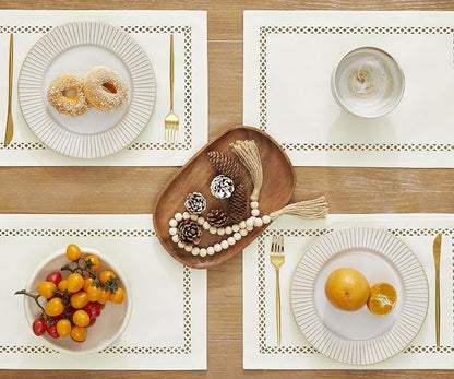 Farmhouse Burlap Hollow Placemats Set of 4, 12 x18 Inch Off White | Double Layer - Image 2