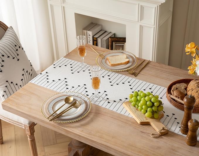 Boho Table Runner 13 x 60 Inch Long Natural Cotton Woven Runner - Image 6