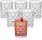 Vintage Diamond-Pattern Drinking Glasses Set of 6 – 12 oz Clear Short Glass Cups – Embossed Retro Glassware for Water, Cocktails, Whiskey, Juice – Thick Clear Glass, Dishwasher Safe